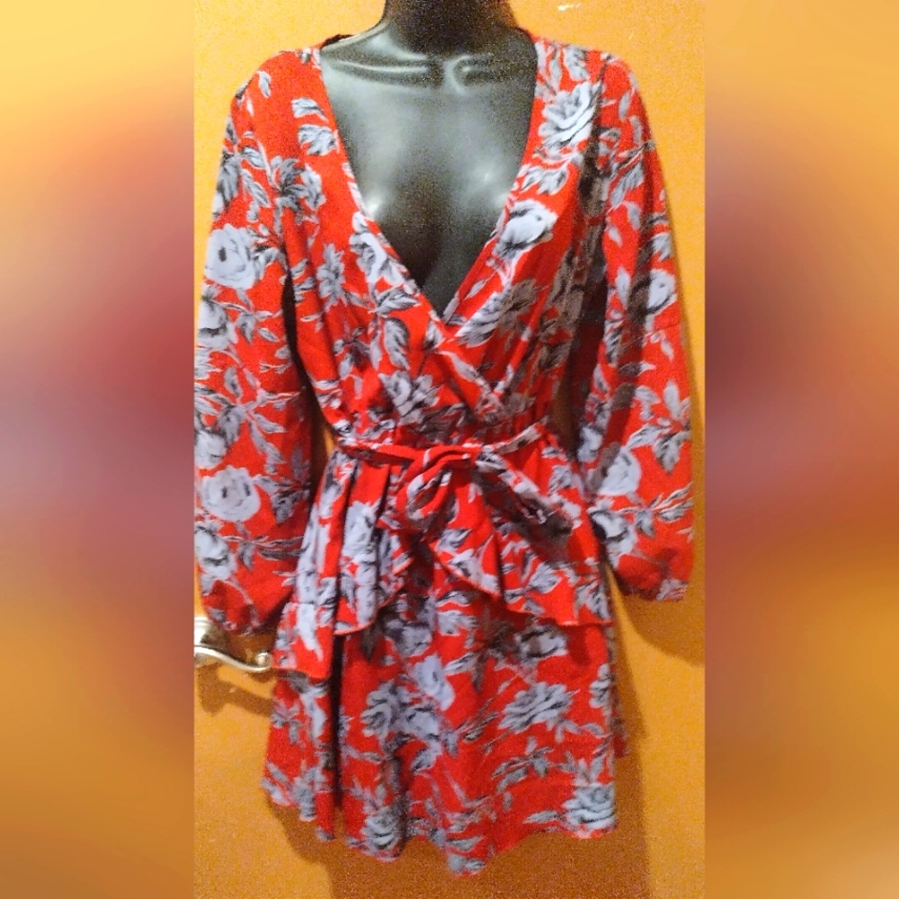 Floral Wraparound Dress Size Large L